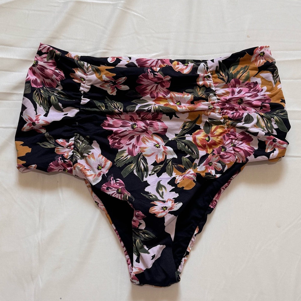 Vitamin A Floral Bikini Bottom in Black and Pink